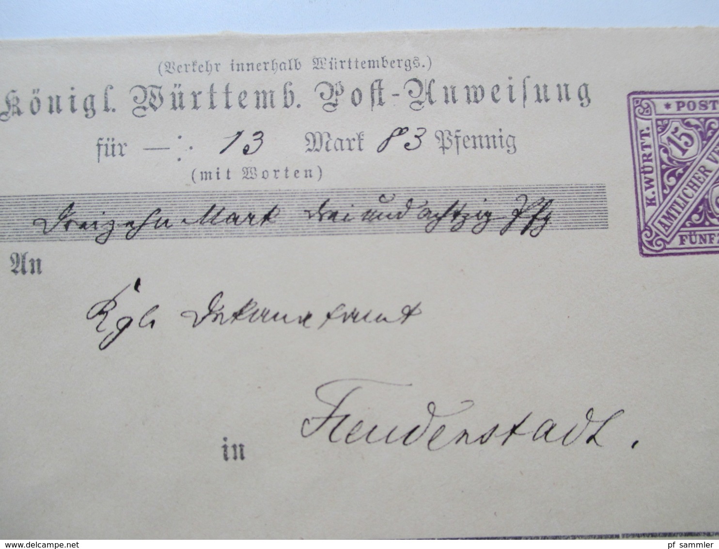 AD Württemberg um 1880 / 90 mit Ganzsachen / Faltbriefe / Postanweisungen 17 Stück! Dienstpost. Crailsheim usw..