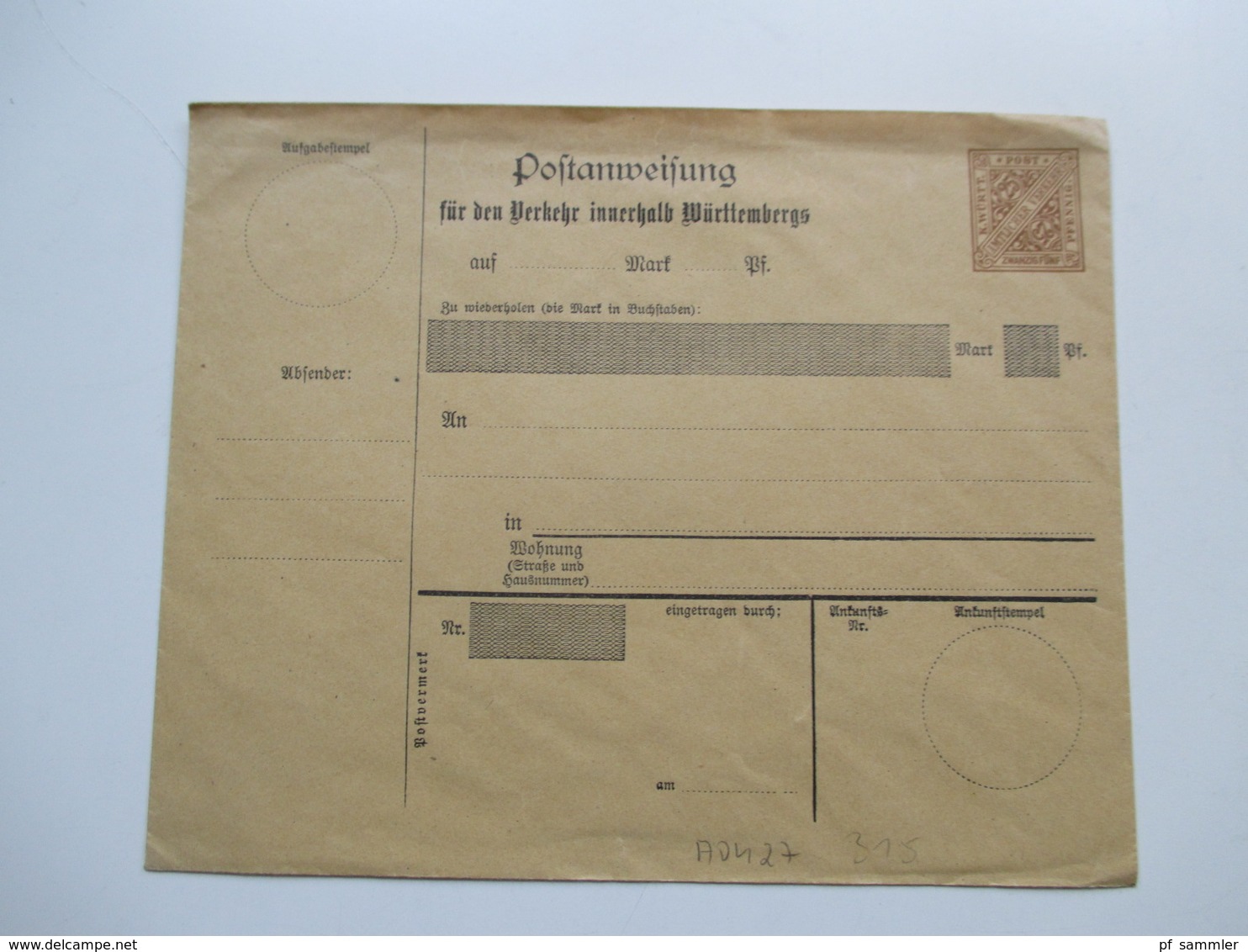 AD Württemberg um 1880 / 90 mit Ganzsachen / Faltbriefe / Postanweisungen 17 Stück! Dienstpost. Crailsheim usw..