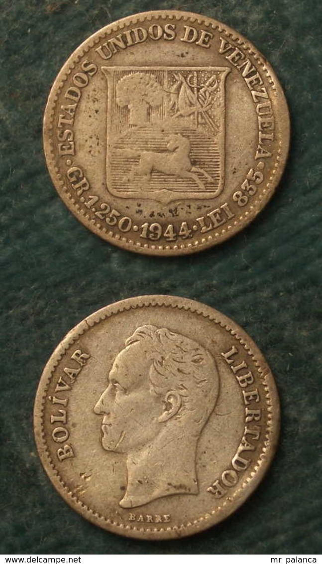 M_p> Venezuela 25 Centesimi 1944 In Argento - Venezuela