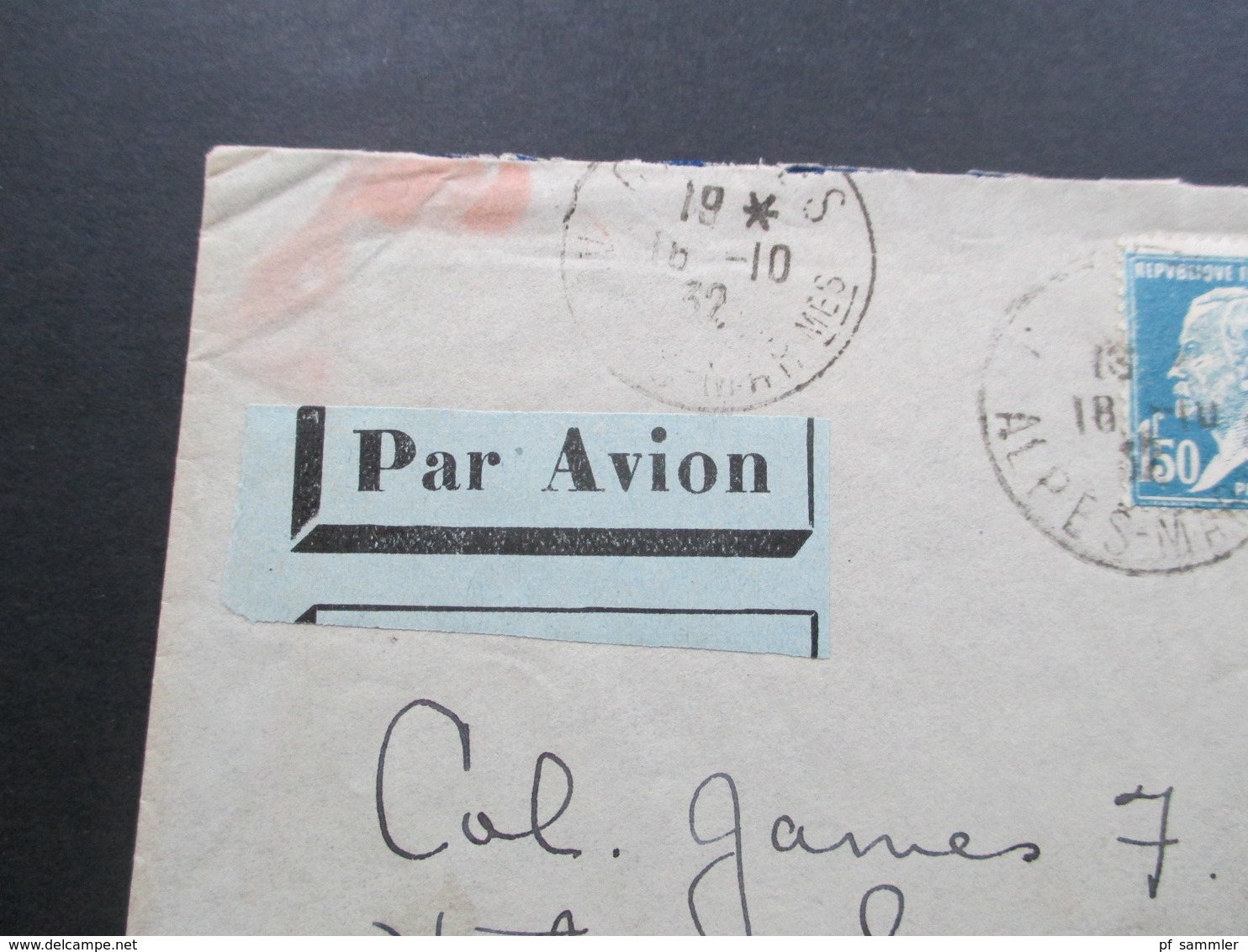 Frankreich 1925 Nr. 197 MeF Verwendet 1932 Par Avion / Luftpost Nach London. Cannes Alpes Mar - Cartas & Documentos