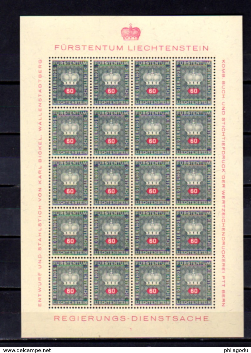 1950  Liechtenstein, service, armoirie, SE 35 / 44** en feuillet de 20, cote 165 €,