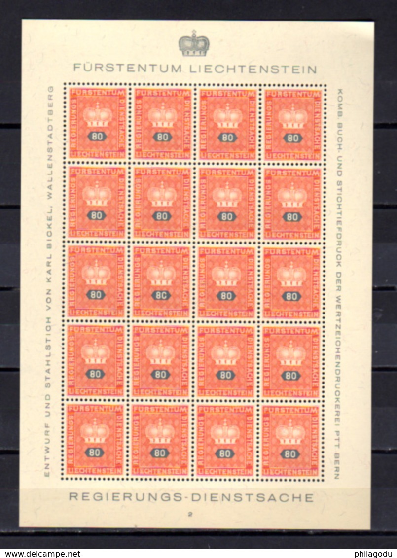 1950  Liechtenstein, service, armoirie, SE 35 / 44** en feuillet de 20, cote 165 €,