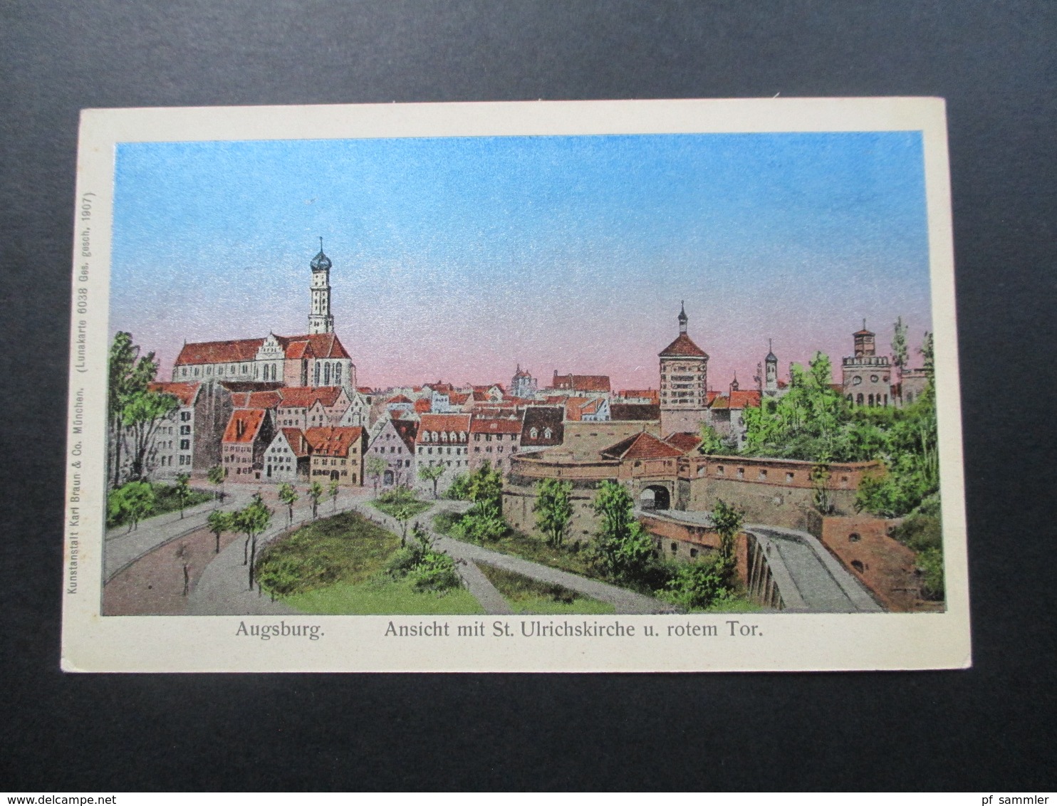 AK Um 1907 Augsburg. Ansicht Mit St. Ulrichskirche U. Rotem Tor. Kunstanstalt Karl Braun & Co. München Lunakarte - Augsburg