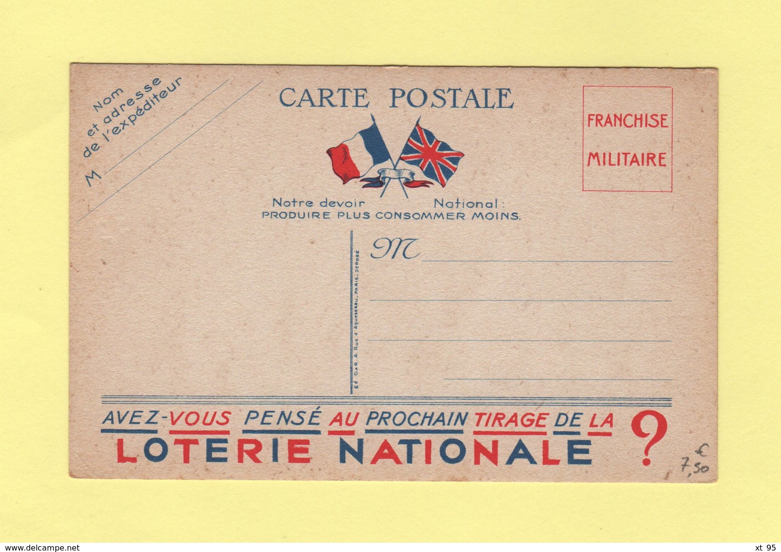 Carte De Franchise Militaire - Avez Vous Pense Au Prochain Tirage De La Loterie Nationale - Cartas & Documentos