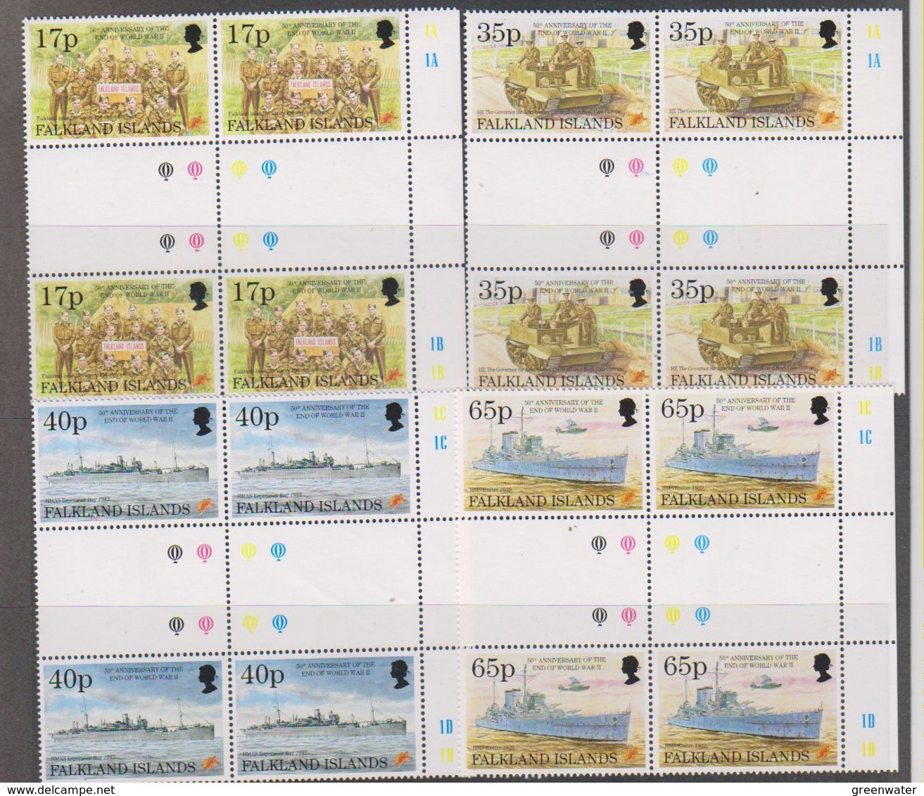 Falkland Islands 1995 End Of World War II 4v 2x Gutter ** Mnh (38822) - Falklandeilanden