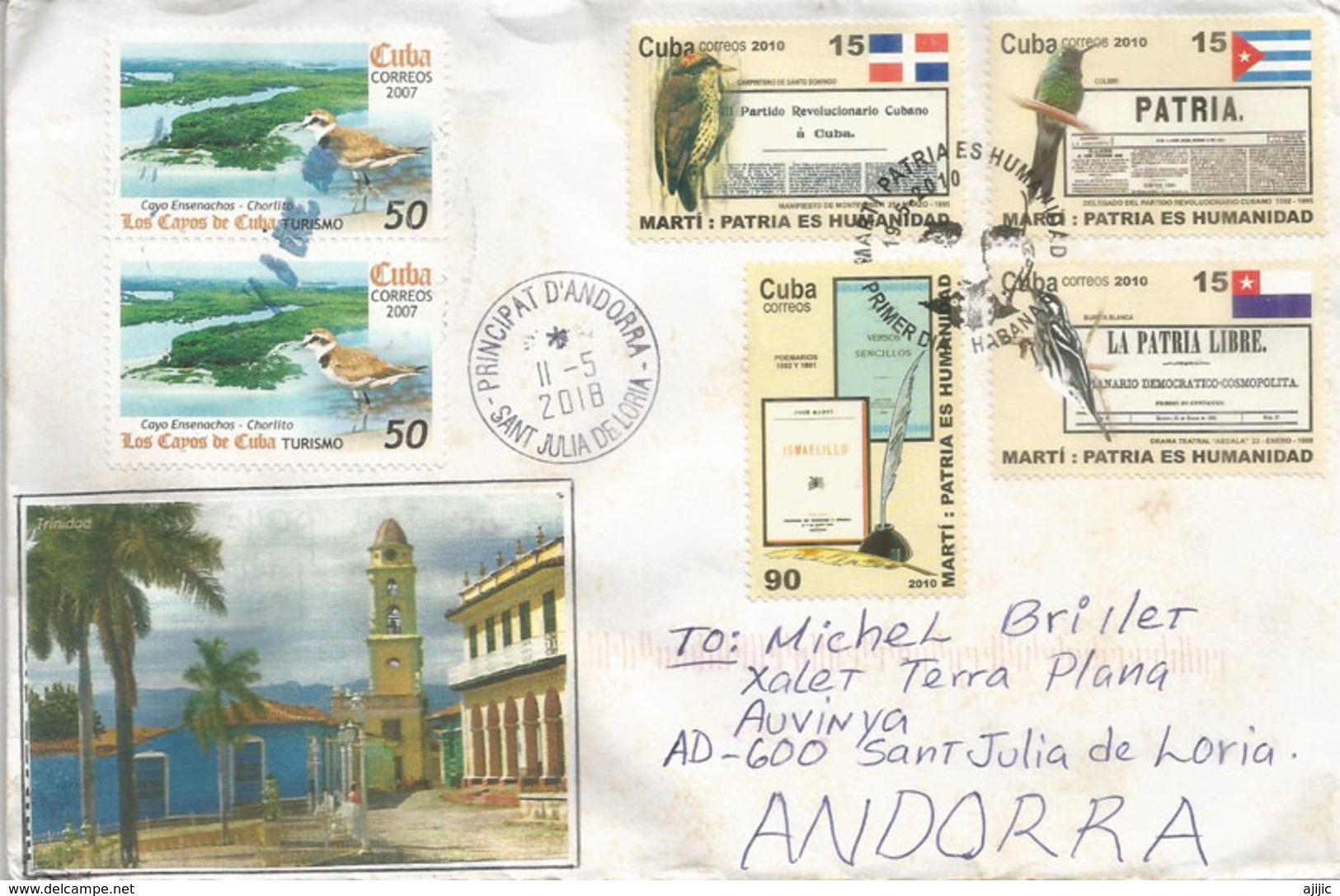 Cuban National Hero Jose Marti.(newspaper Patria), Letter Sent To Andorra With Arrival Postmark - Lettres & Documents