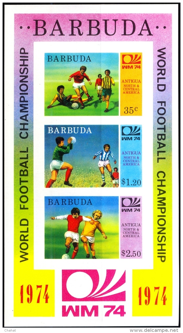 SOCCER-FIFA WORLD CUP-WM 74-IMPERF MS-BARBUDA-ANTIGUA NORTH &amp; CENTRAL AMERICA-SCARCE-MNH-M2-75 - 1974 – Germania Ovest