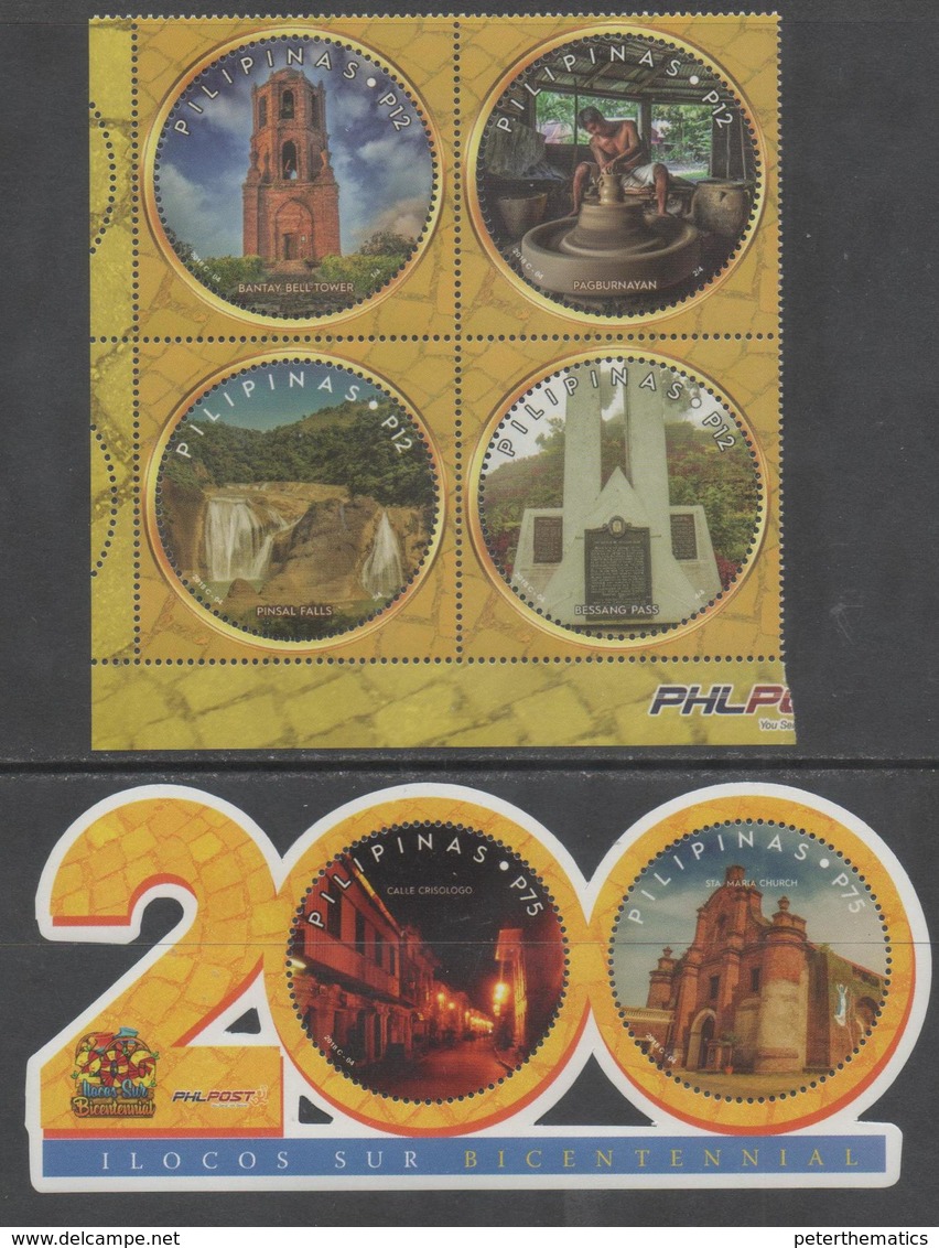 PHILIPPINES, 2018, MNH, ILOCOS BICENTENNIAL, CHURCHES, WATERFALLS, 4v+S/SHEET - Churches & Cathedrals