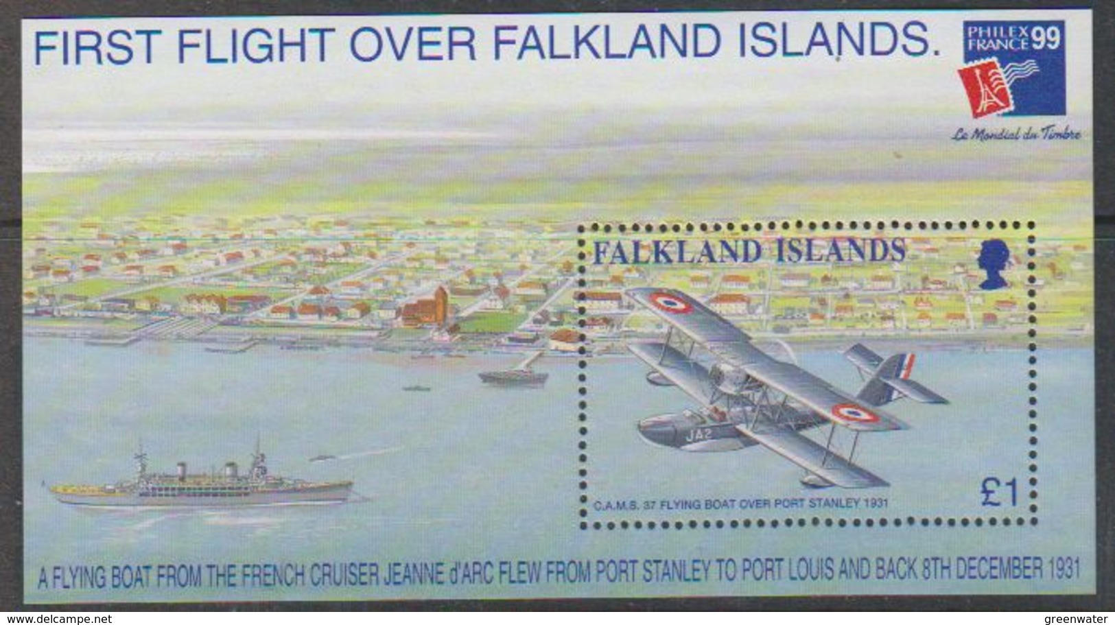 Falkland Islands 1999 Philexfrance/First Flight Over Falkland Islands M/s ** Mnh (38824B) - Falklandeilanden