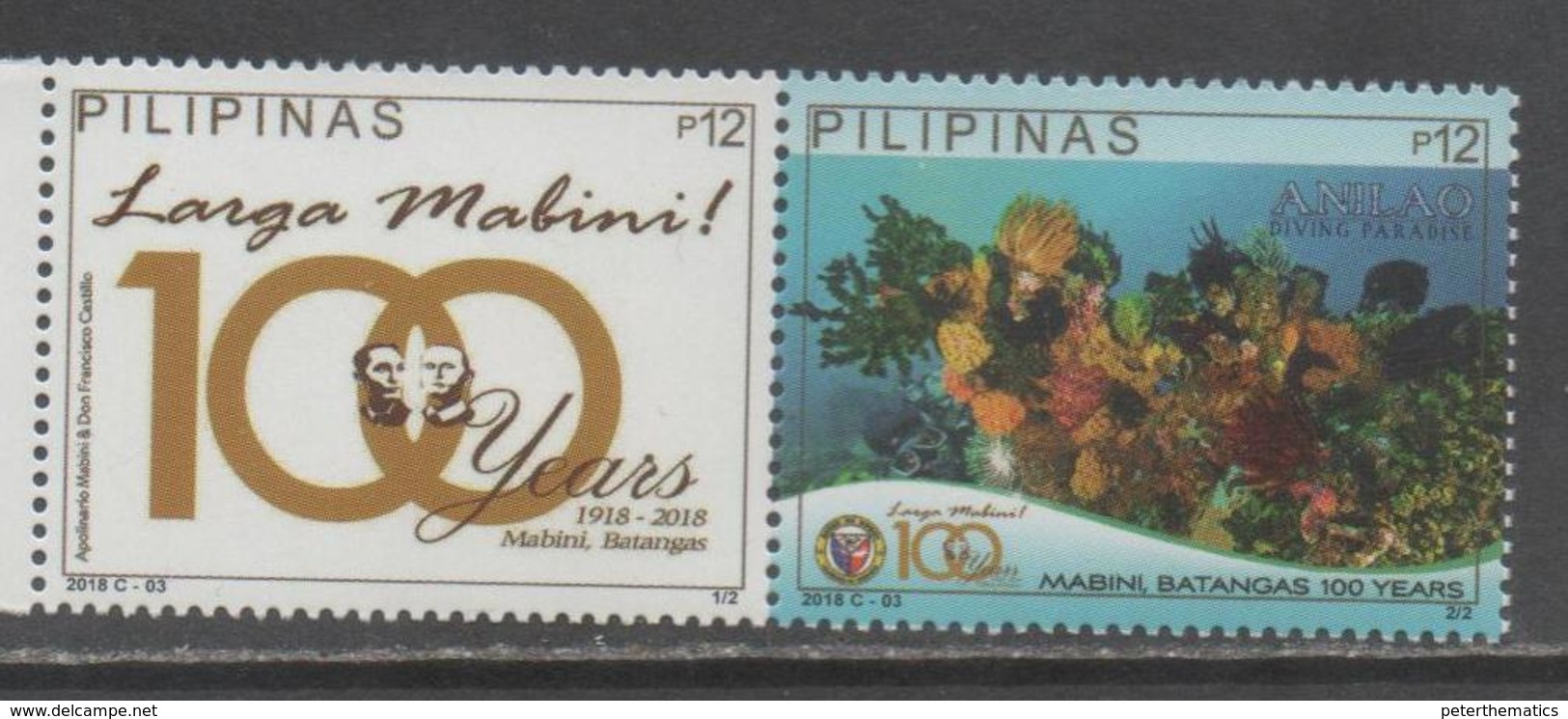 PHILIPPINES, 2018, MNH, LARGO MABINI, CORALS, DIVING,2v - Marine Life