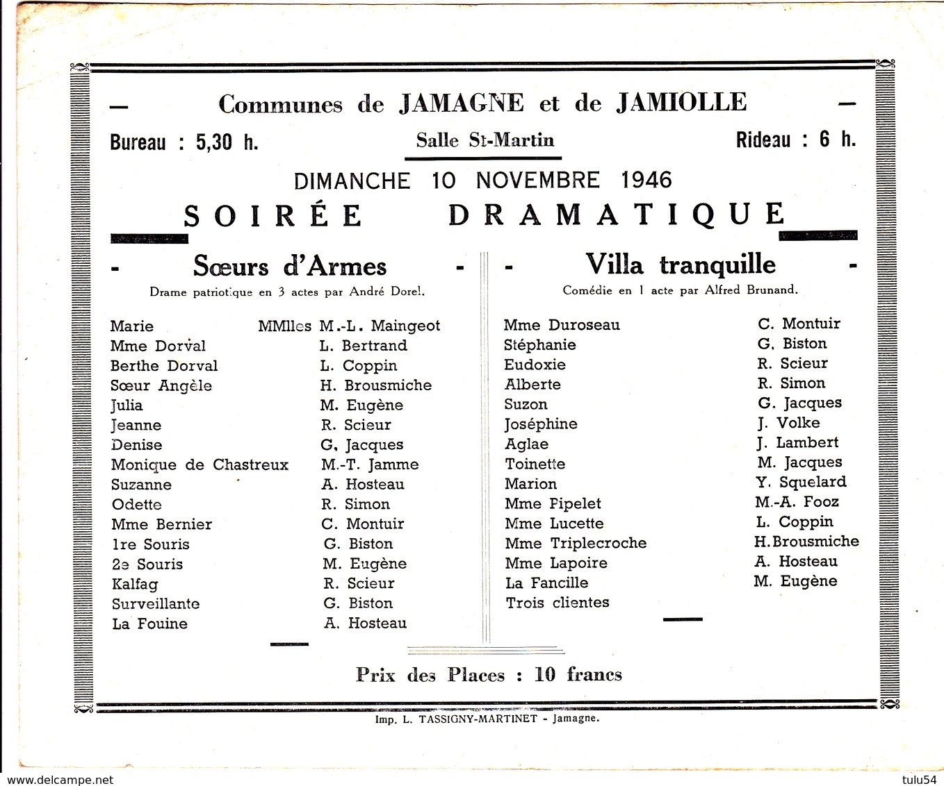 Commune De Jamagne Et De Jamiolle 1946 - Programs