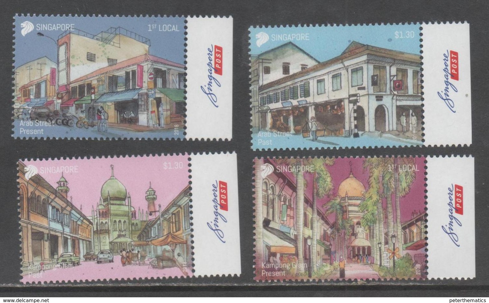 SINGAPORE, 2018, MNH, AREAS OF HISTORICAL SIGNIFICANCE, ARAB STREET, BICYCLES, MOSQUES,4v - Mosques & Synagogues