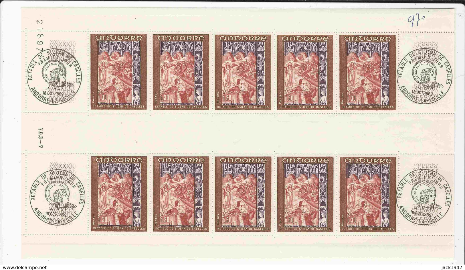 Andorre - 1969 - N° Yvert 198-200 - Retable De La Chapelle De S6 Jean-de-Caselles - Feuilles De 10 Unités - Neufs