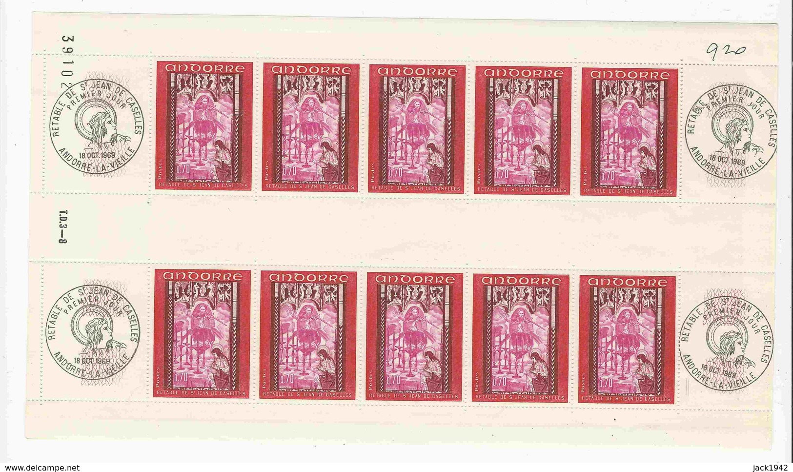 Andorre - 1969 - N° Yvert 198-200 - Retable De La Chapelle De S6 Jean-de-Caselles - Feuilles De 10 Unités - Neufs