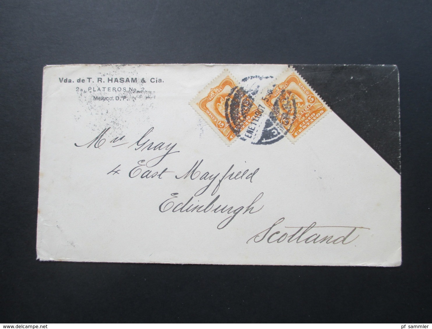 Mexiko 1907 MeF Brief Mit Schwarzer Ecke / Trauerbrief? Vda. De T.R. Hasam & Cia. Nach Edinburgh Schottland - Mexique
