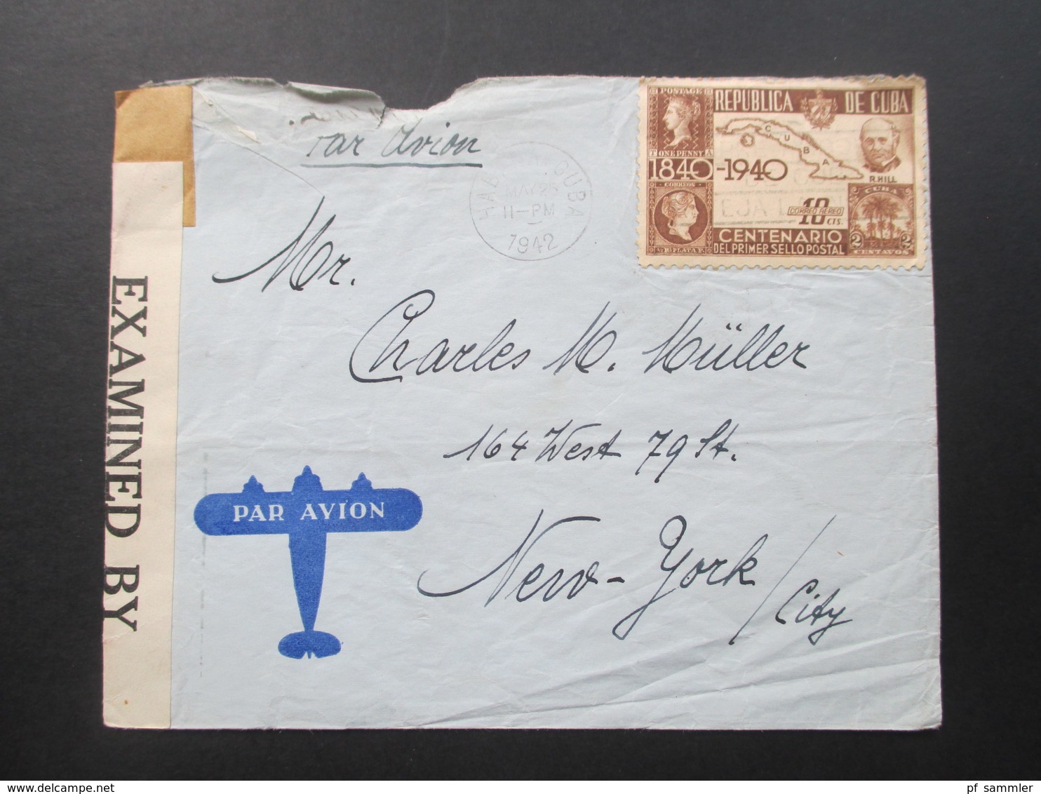 Zensurbeleg Kuba / Cuba 1942 Air Mail / Luftpost Nach New York. Examined By 3930 - Brieven En Documenten