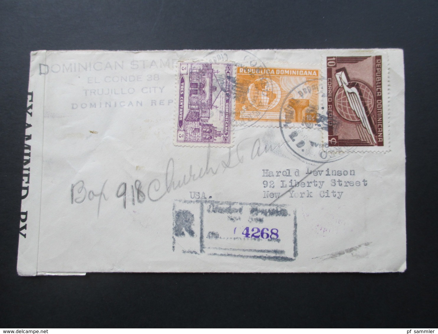 Zensurbeleg Domikanische Republik. Air Mail / Luftpost Nach New York. Examined By 3839. 9 Stempel!! - Dominikanische Rep.