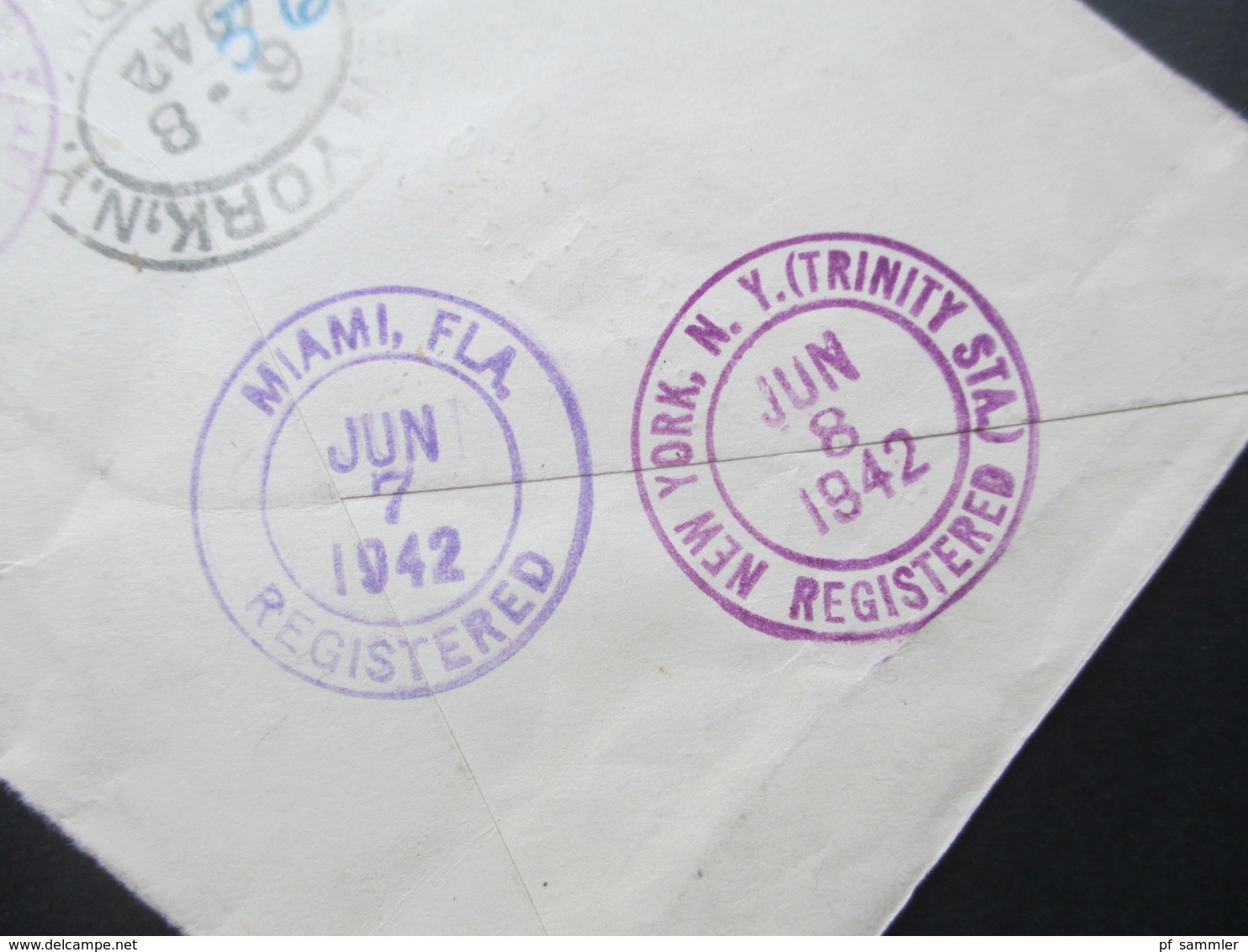 Zensurbeleg Domikanische Republik. Air Mail / Luftpost nach New York. Examined by 3839. 9 Stempel!!