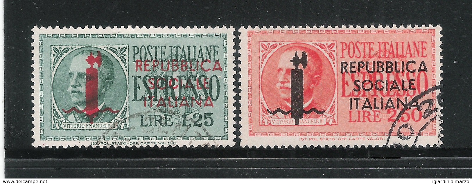 ITALIA - Repubblica Sociale Italiana-1944- 2 Valori Usati ESPRESSI Da L.1.25 E L. 2,50-in Ottime Condizioni. - Posta Espresso