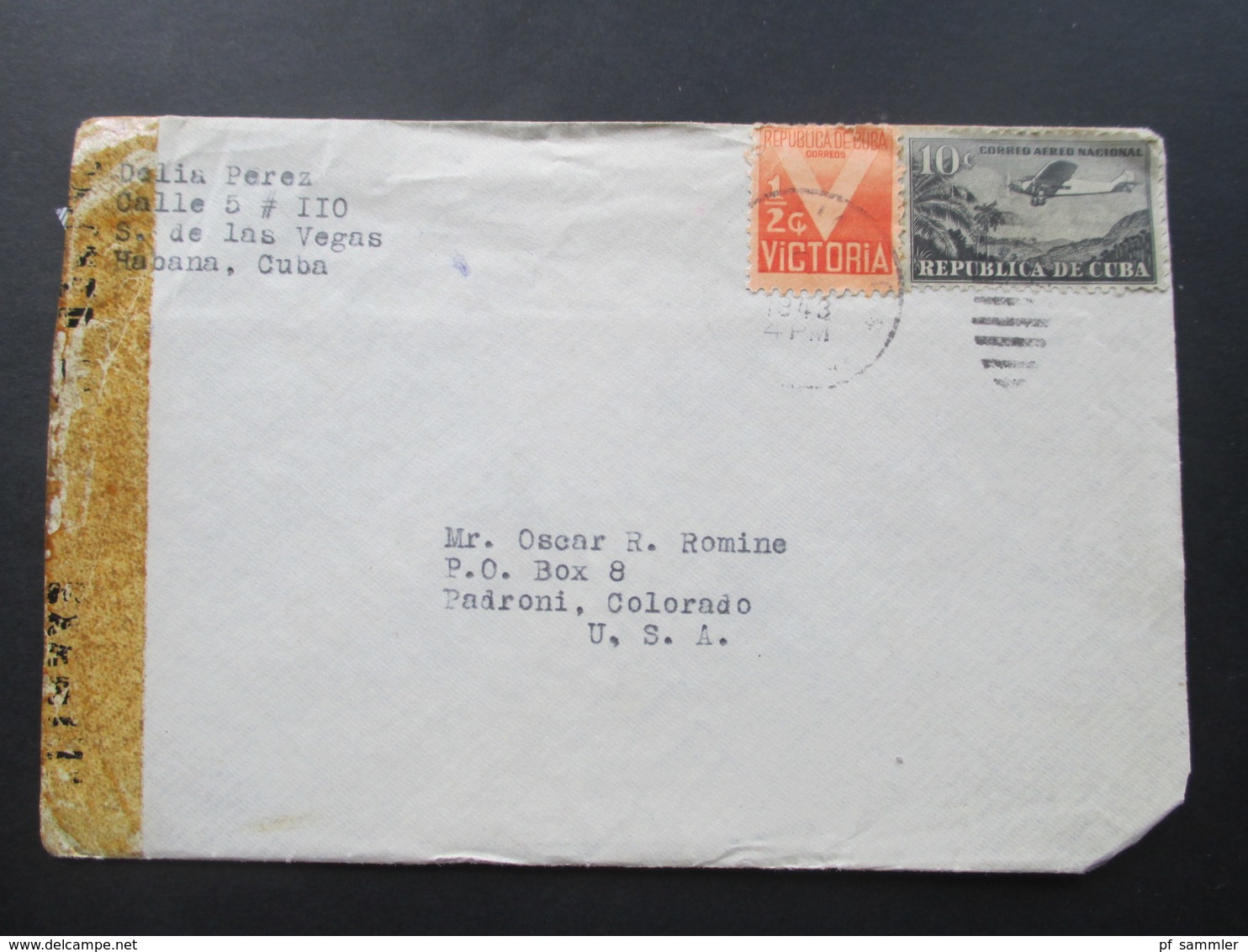 Zensurbeleg Kuba / Cuba 1943 Air Mail / Luftpost Nach Padroni Colorado. Censorship Mit Inhalt!! - Dominican Republic