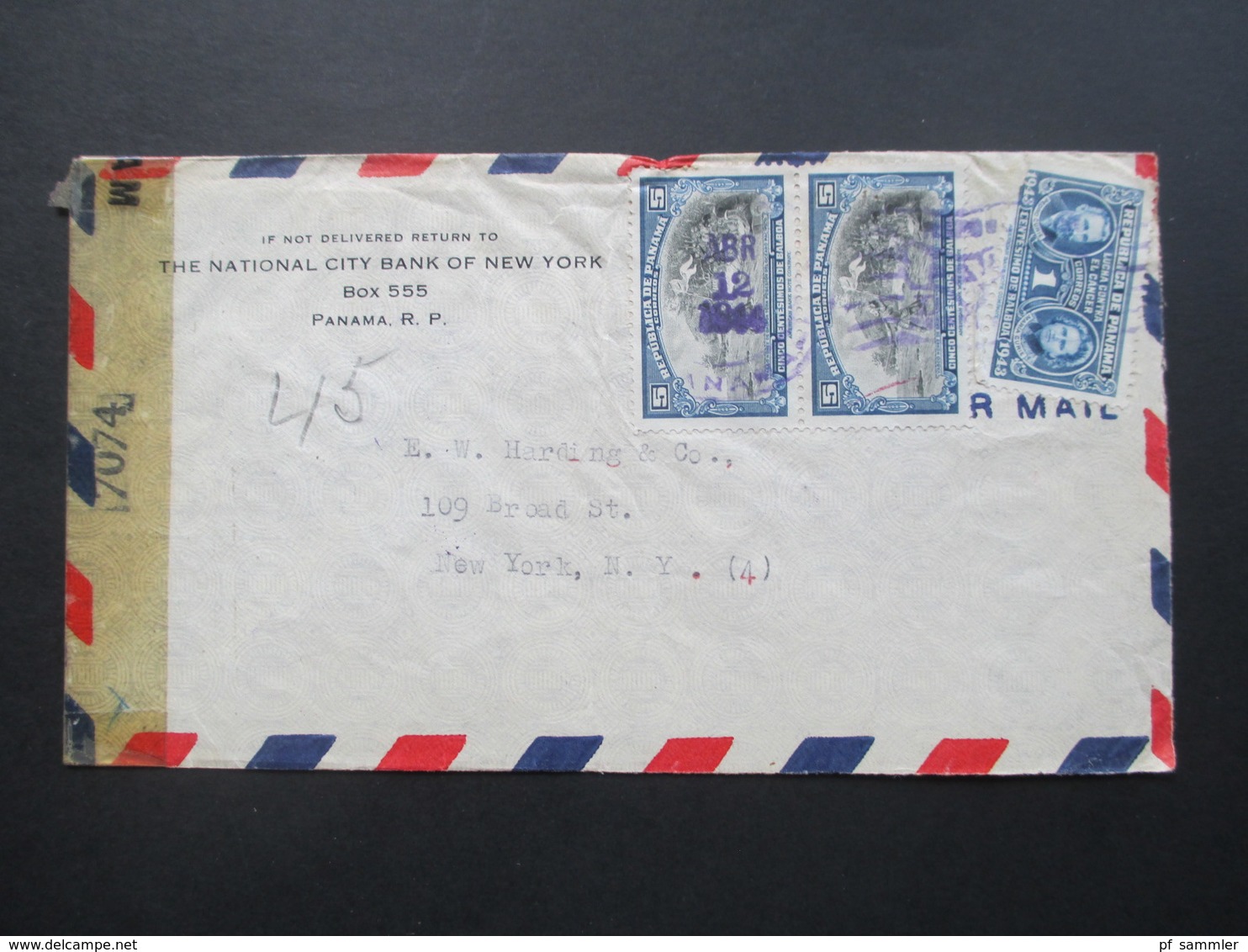 Zensurbeleg Panama 1944 Nach New York Gesendet!. Examined By 7074. Air Mail - República Dominicana