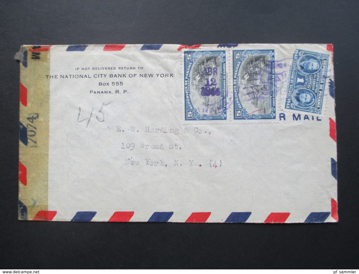 Zensurbeleg Panama 1944 Nach New York Gesendet!. Examined By 7074. Air Mail - Dominicaanse Republiek