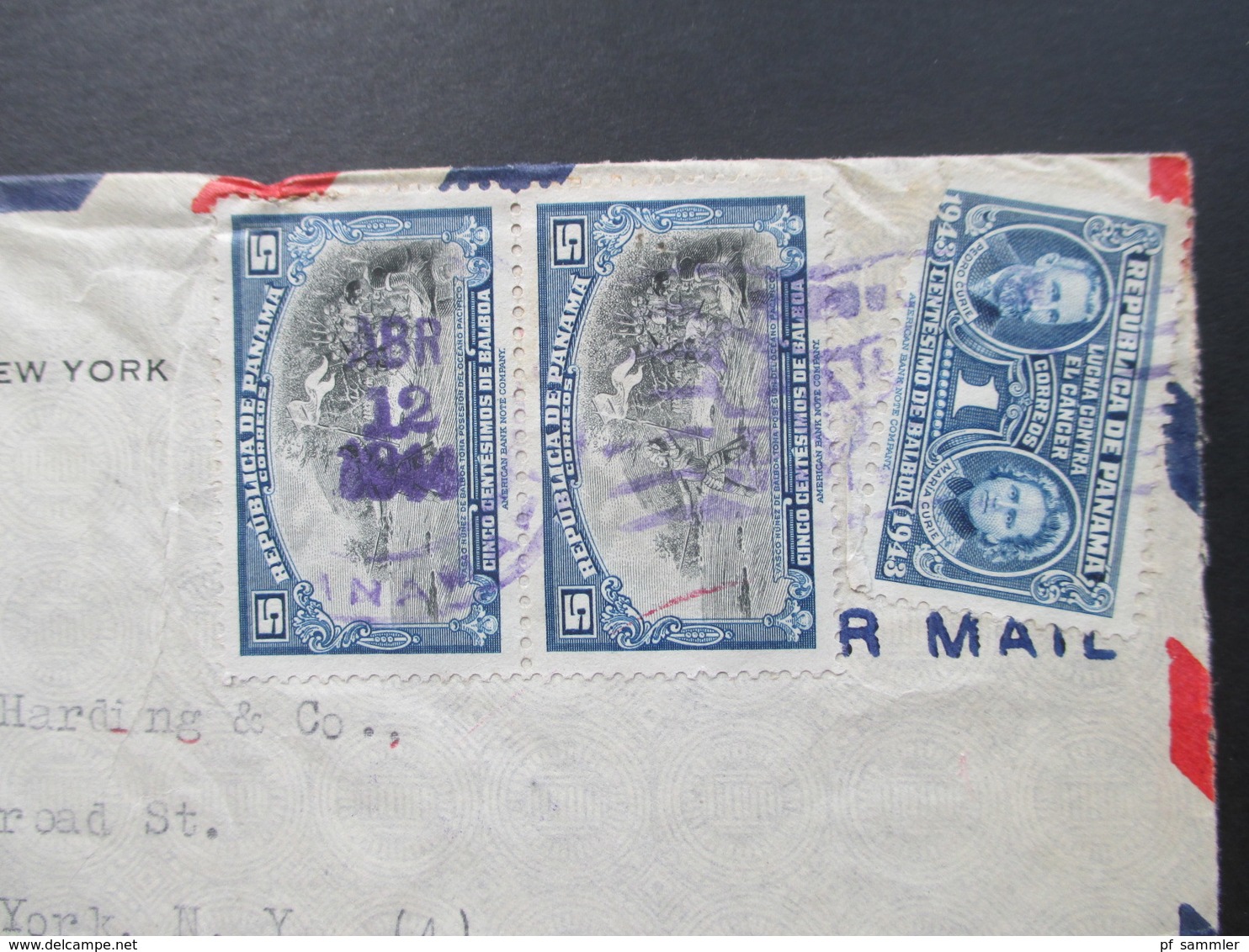 Zensurbeleg Panama 1944 Nach New York Gesendet!. Examined By 7074. Air Mail - Dominikanische Rep.