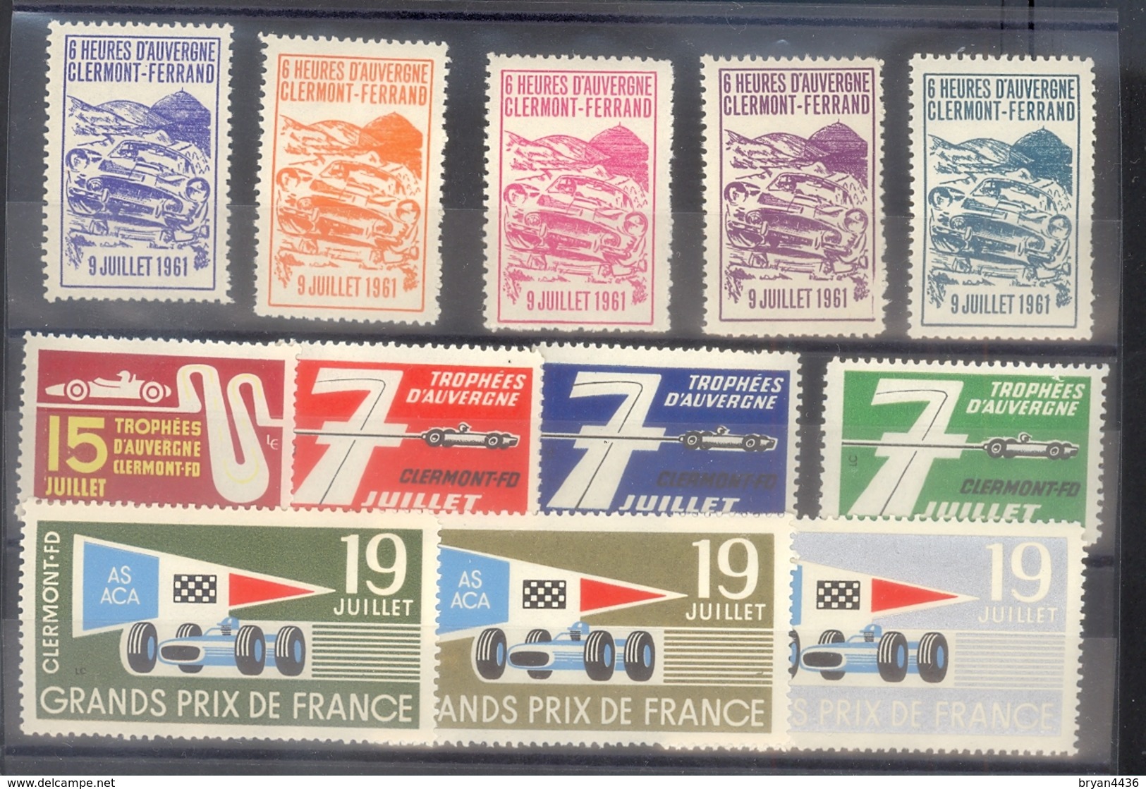 GRAND PRIX DE FRANCE - CIRCUIT DE CHARADE - TROPHEES D'AUVERGNE - AUTOMOBILE - RARE ENSEMBLE DE 12 VIGNETTES ANCIENNES - Sport