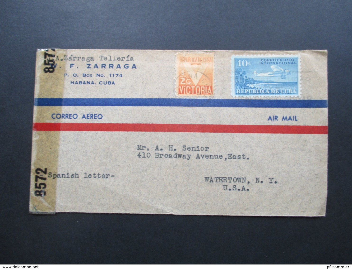 Zensurbeleg Kuba / Cuba 1940er Jahre Air Mail / Luftpost Nach New York. Examined By 8572 - Briefe U. Dokumente