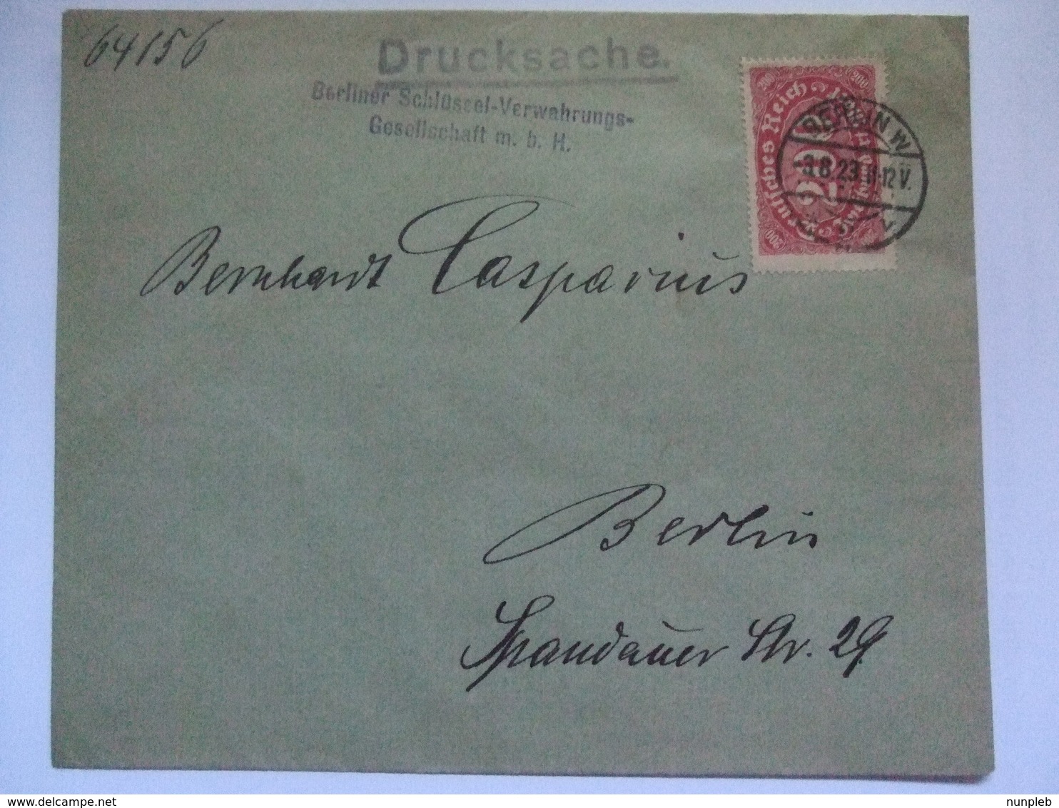 GERMANY - 1923 Inflation Cover Berlin Internal Usage - Drucksache Cachet And Berliner Schlussel Verwahrungs-Gesellschaft - Covers & Documents