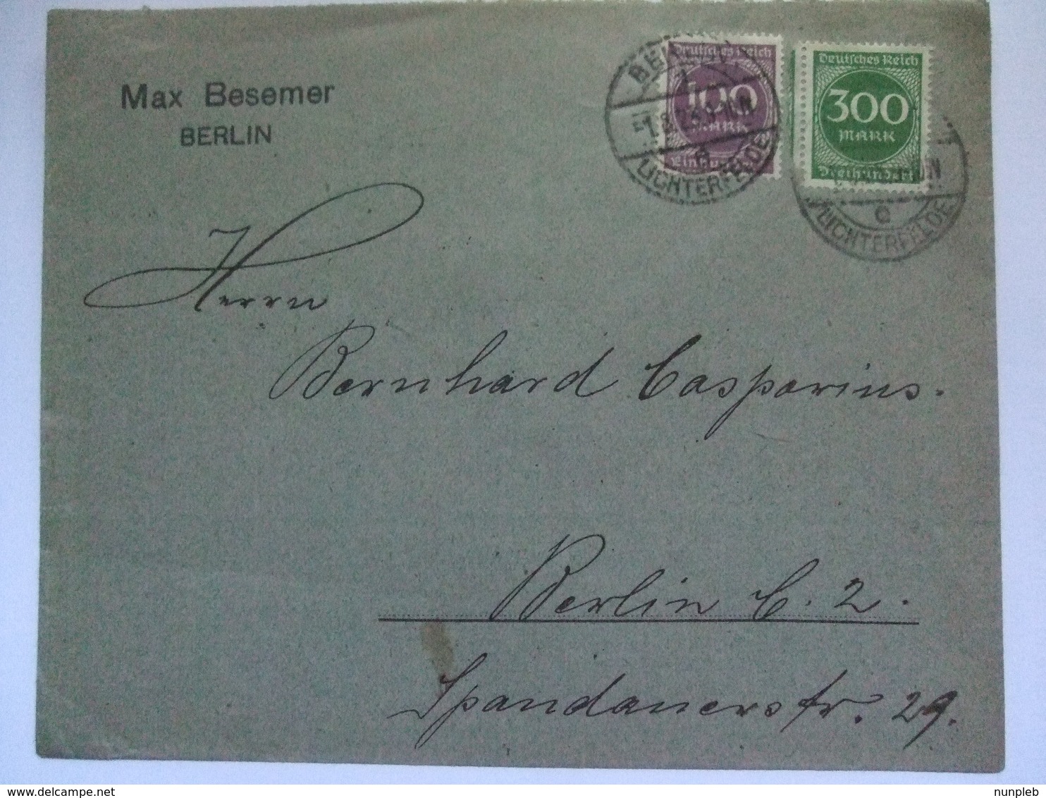 GERMANY - 1923 Inflation Cover Lichterfelde To Berlin - 400 DM Rate - Other & Unclassified