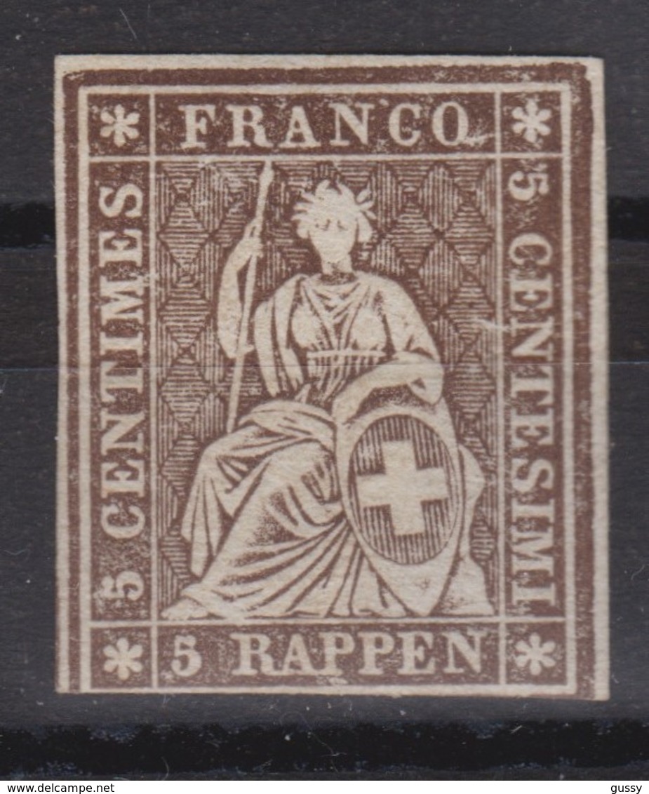 SUISSE STRUBEL 1857:  5 Rappen, Brun , Papier épais, Fil De Soie Vert (ZNr 22G), Neuf **, Forte Cote - Nuovi