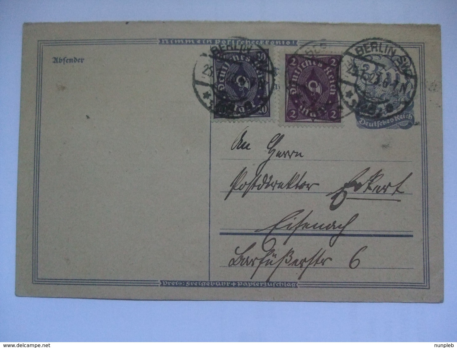 GERMANY - 1922 Inflation Uprated Postcard - Berlin To Eisenach - Allgemeine Zeitung Cachet - 25 DM Rate - Other & Unclassified