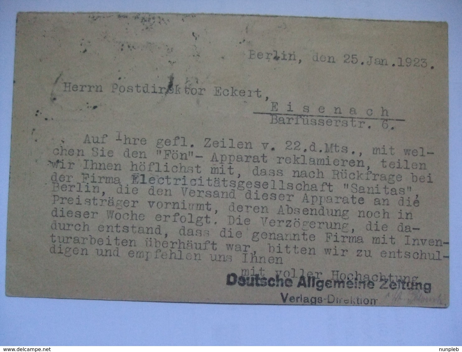 GERMANY - 1922 Inflation Uprated Postcard - Berlin To Eisenach - Allgemeine Zeitung Cachet - 25 DM Rate - Other & Unclassified