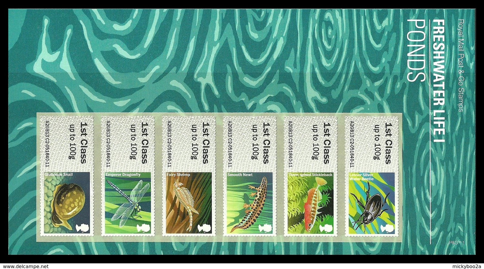 GB 2013 POST & GO PONDLIFE FISH NEWT DRAGONFLY SNAIL ATM 1ST CLASS PACK MNH - Unused Stamps