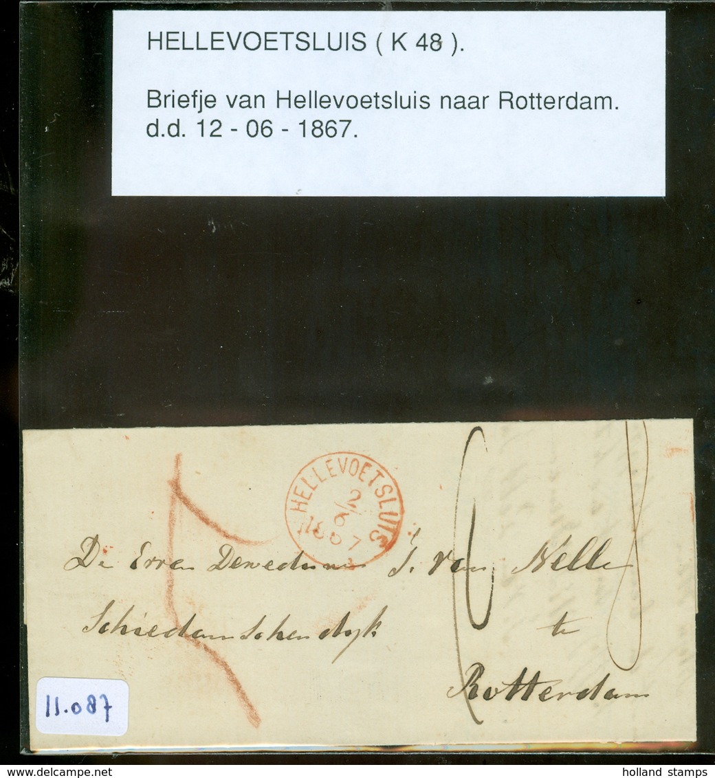 BRIEFOMSLAG Uit 1867 Gelopen Van HELLEVOETSLUIS Naar ROTTERDAM  (11.087) - Lettres & Documents