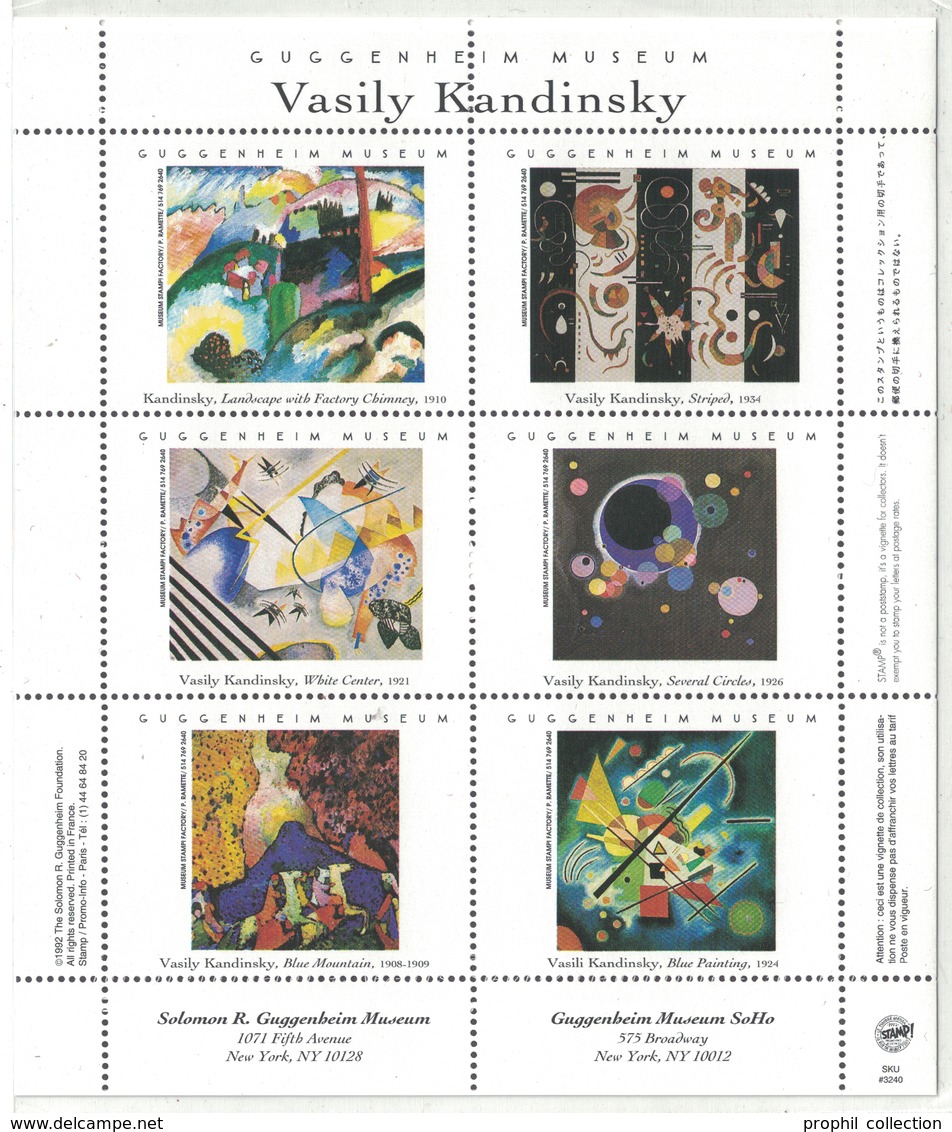 BLOC FEUILLET De 6 VIGNETTES Sur KANDINSKY VASSILY (THEME PEINTRE PEINTURE) - Vignettes De Fantaisie