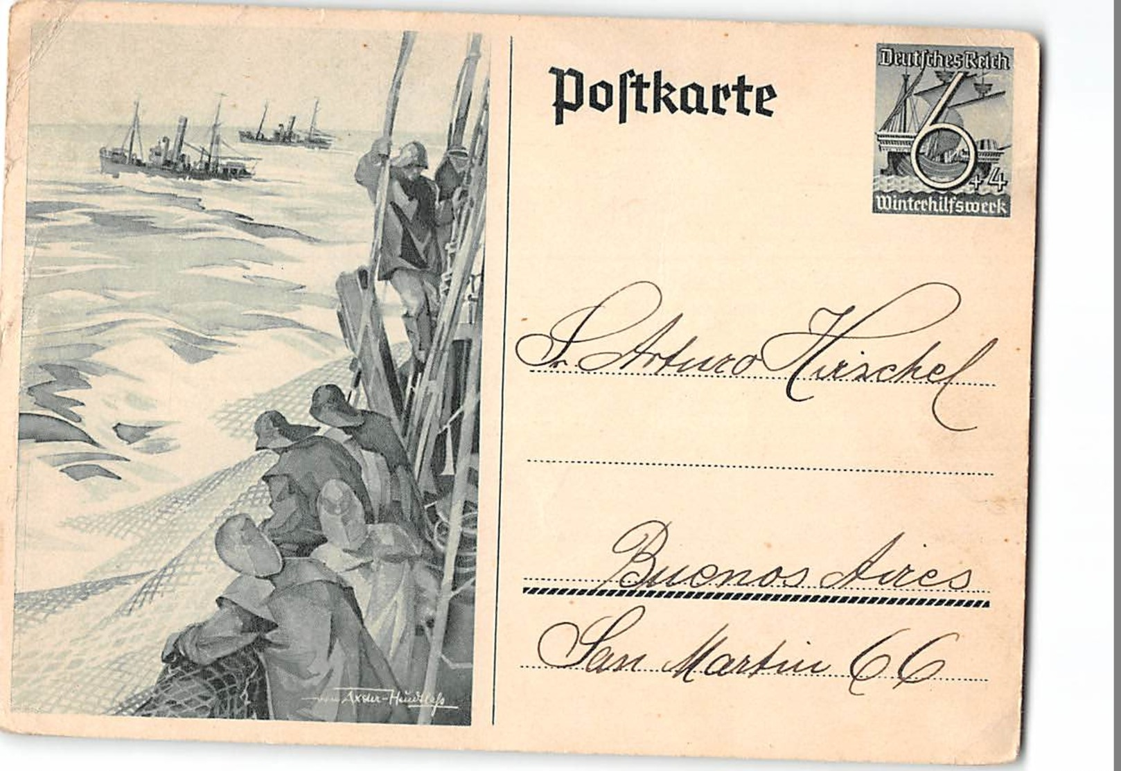 AG1271  POSTKARTE  - DEUTSCHESREICH WINTERCHILFSWECK TO BUENOS AIRES - Werner Von Axster Heudtlass - Guerra 1939-45