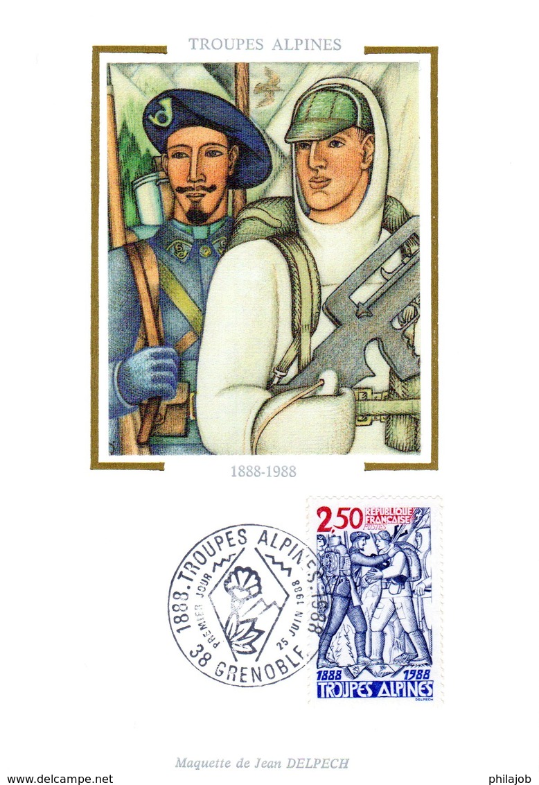 " LES TROUPES ALPINES " Sur Carte Maximum En Soie De 1988 . N° YT 2543. Parfait état CM - Militares