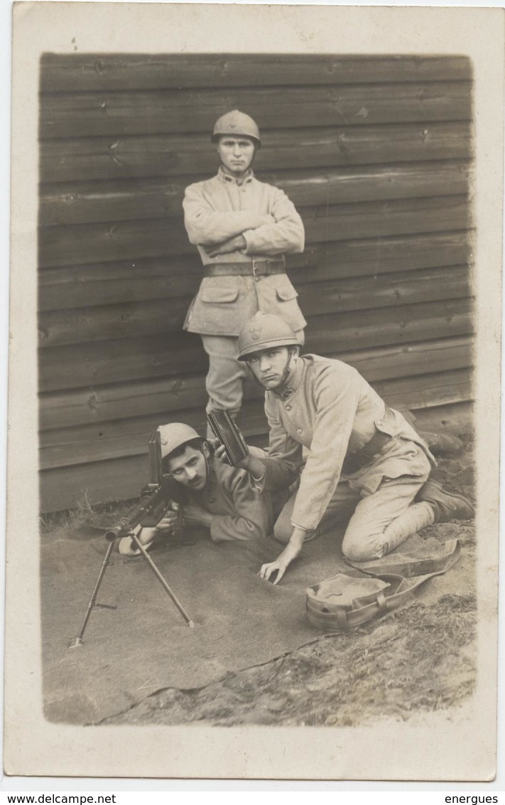 Militaria, Soldats,pointeur, Fusil Mitrailleur Modèle 1924, Camp De Souges, , Uniforme, Casque - Humoristiques