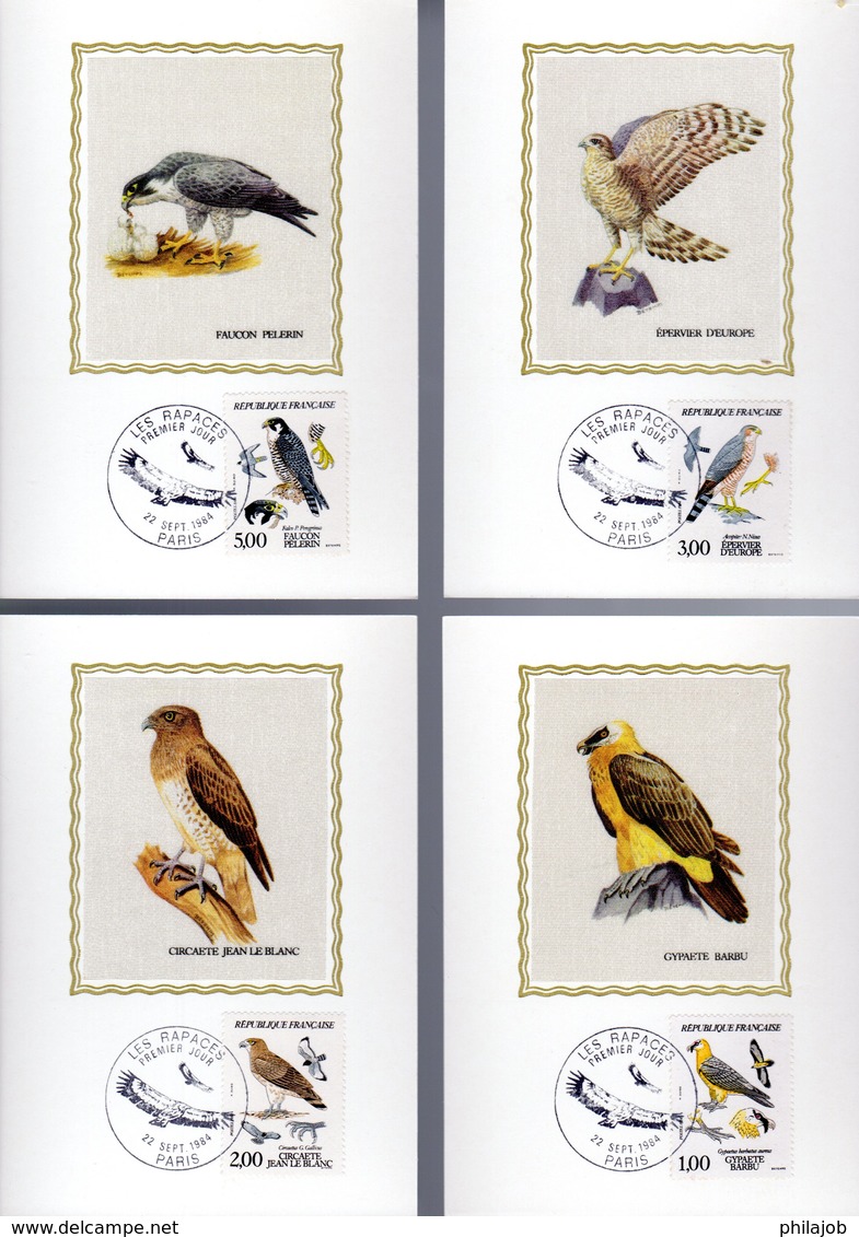 " RAPACES DIURNES " Sur 4 Cartes Maximum En Soie. N° YT 2337 à 2340. Parfait état. CM - Águilas & Aves De Presa