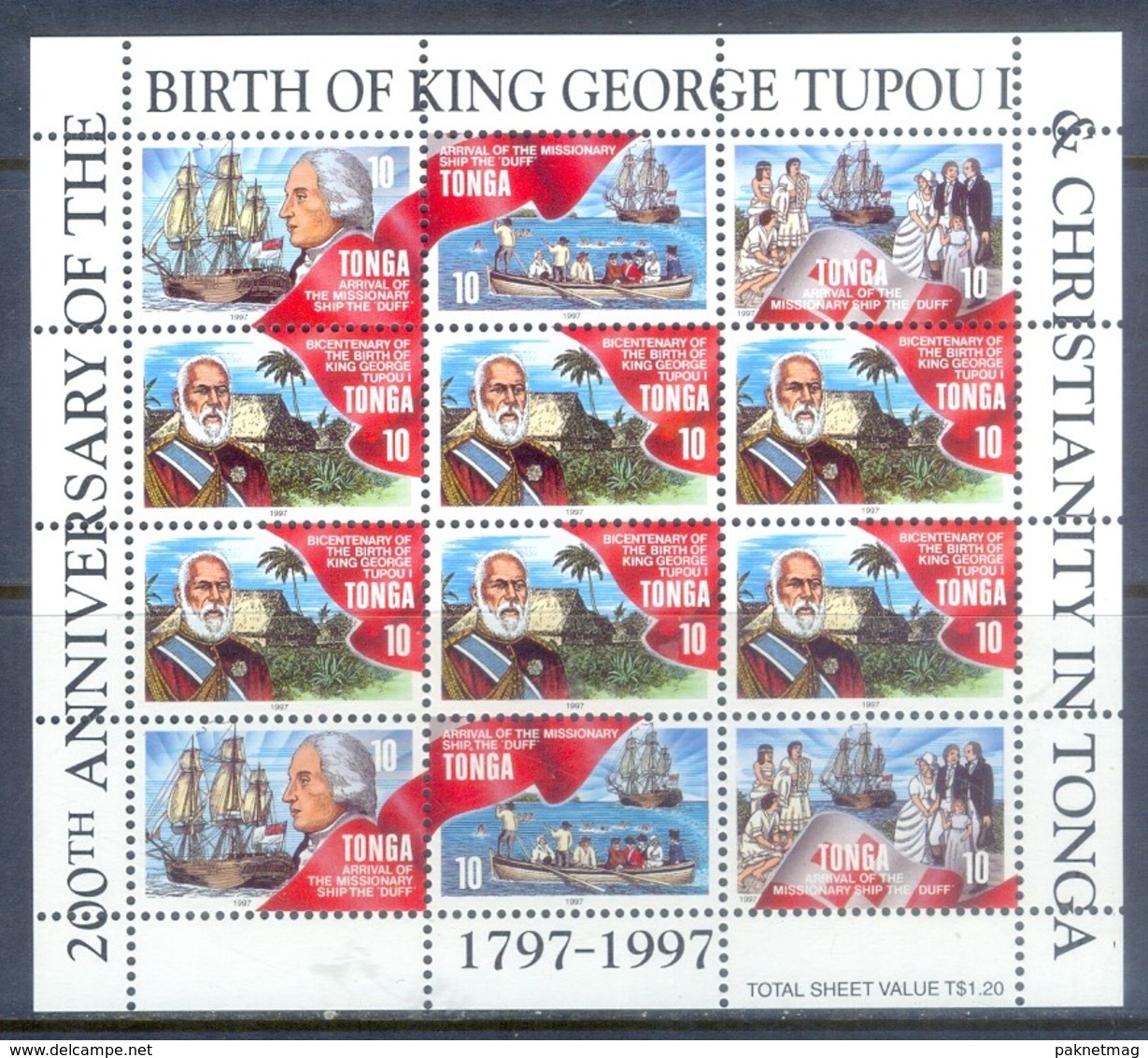 H24- Tonga 1997. 200 Th Anniversary Of The Birth Of King George Tupou I & Christianity In Tonga. - Ships