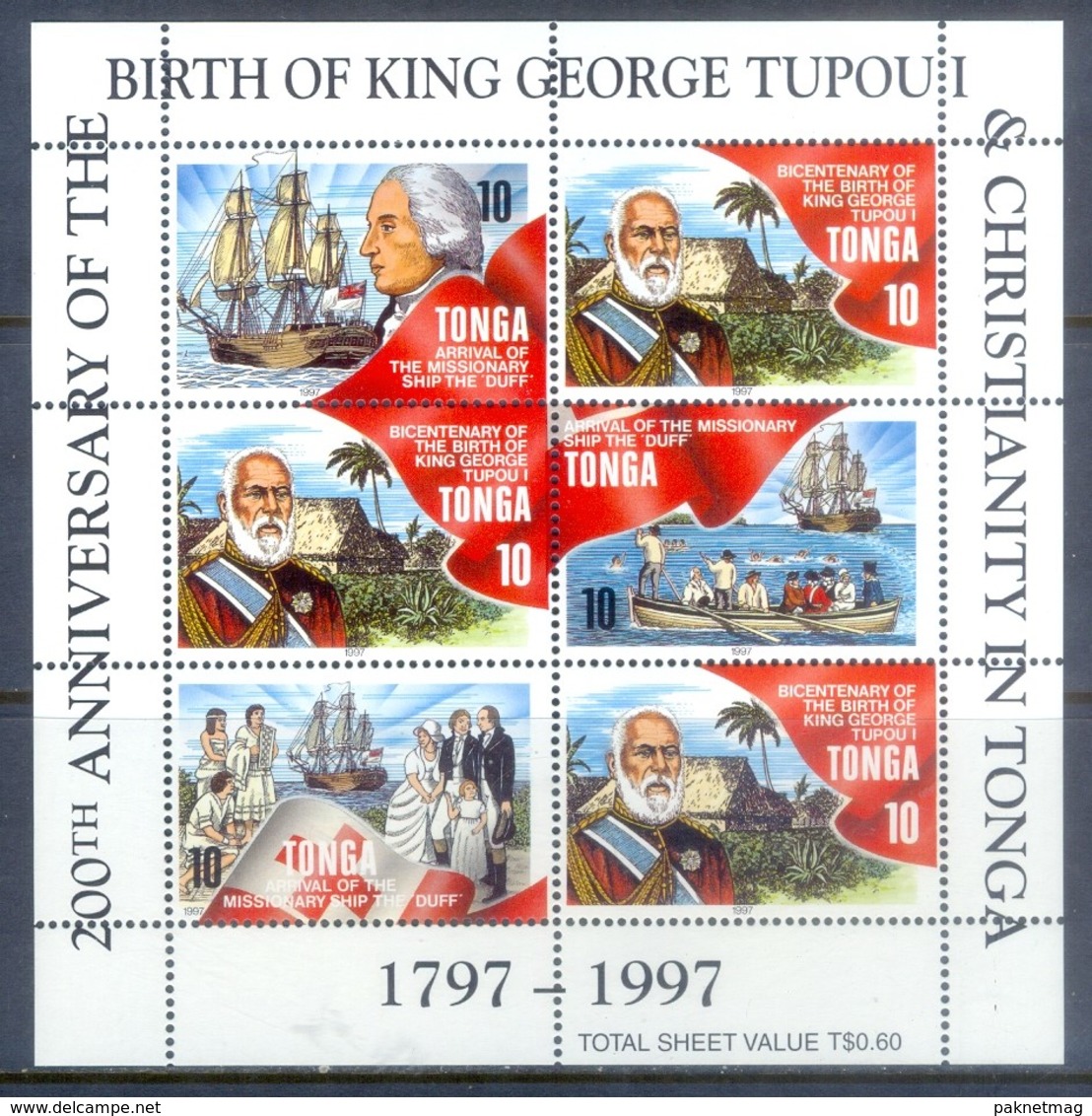 H25- Tonga 1997. 200 Th Anniversary Of The Birth Of King George Tupou I & Christianity In Tonga. - Ships