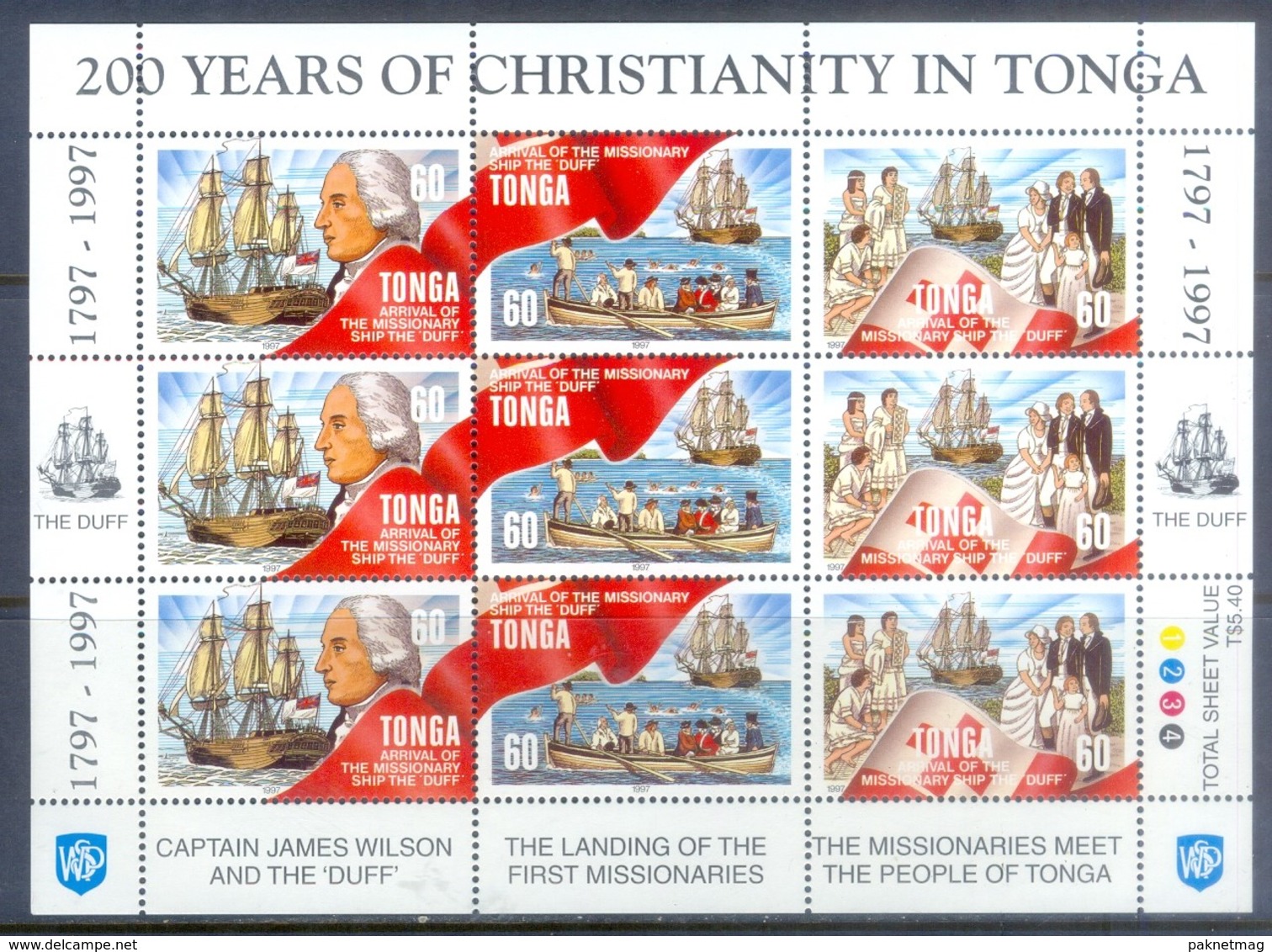 H34- Tonga 1997. 200 Th Anniversary Of The Birth Of King George Tupou I & Christianity In Tonga. - Ships
