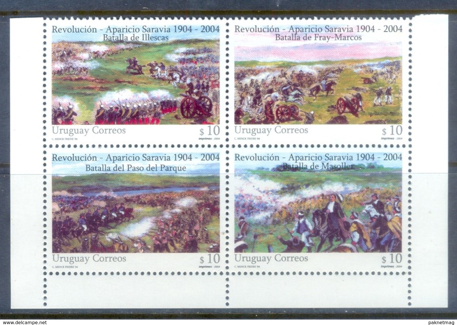 H27- Uruguay 2004 Revolution 1904 Battle Battles Bataille Horses Horse Chevaux Cheval Caballos. - Francobolli