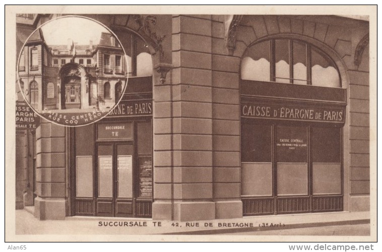 Paris France, Savings Bank Branch TE, 42 Rue De Bretagne, C1940s Vintage Postcard - District 03