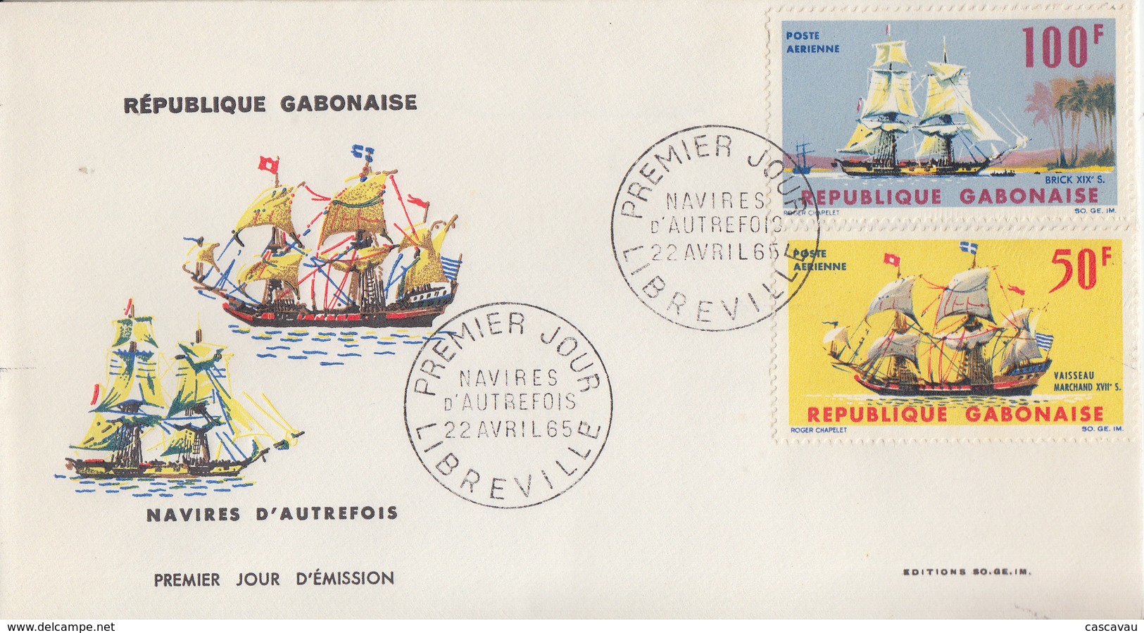 Enveloppe  FDC  1er  Jour   GABON   Navires  D' Autrefois    1965 - Barche