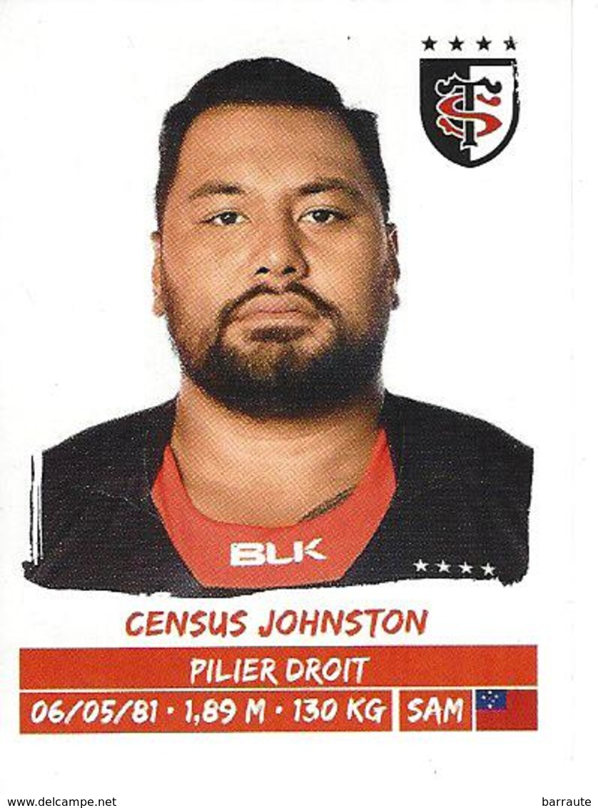 Panini Rugby 2016-2017 N° 269 CENSUS JOHNSTON Du STADE De TOULOUSE - French Edition