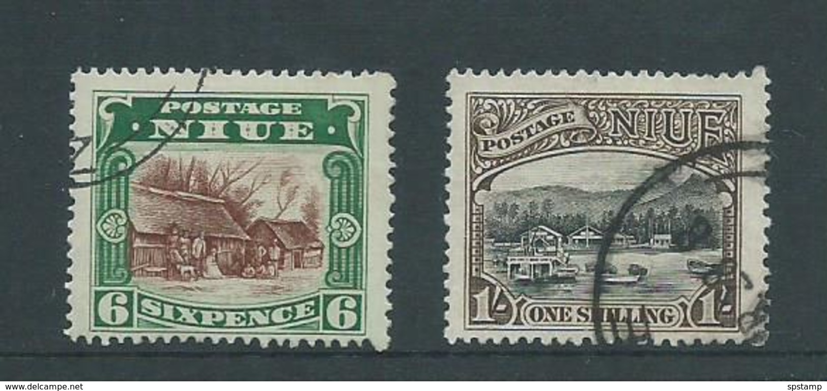 Niue 1920 6d Village  & 1/- Harbour FU - Niue