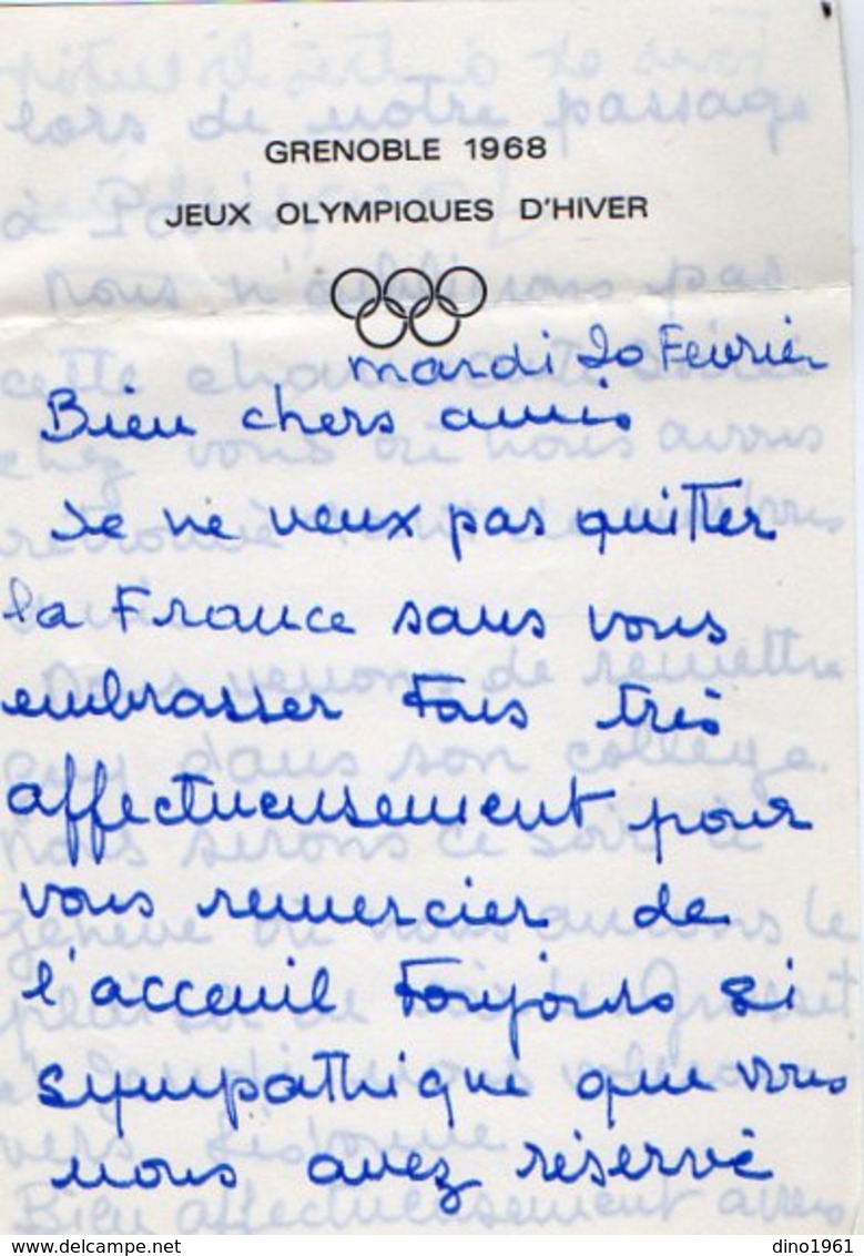 VP12.054 - Lettre - Papier à En - Tête - GRENOBLE 1968 Jeux Olympiques D'Hiver - Sport En Toerisme